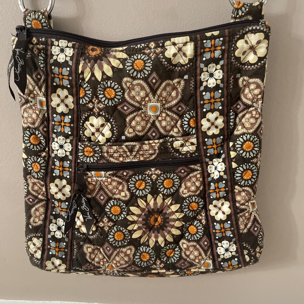 Vera Bradley Brown Canyon Quilted Sunflower Hipster Cross Body Bag Purse Retired
